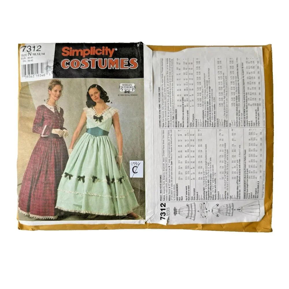 Simplicity 7312 Victorian Dress Hooded Cloak Cosplay Reenactment Pattern 10-14